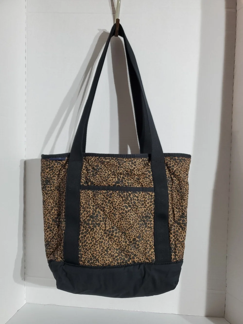 Lands End Leopard Print Canvas Tote Bag with Black Trim